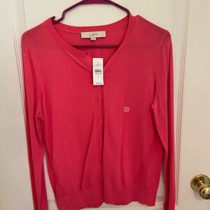 Loft.  Bright Pink (Coral) Cardigan.